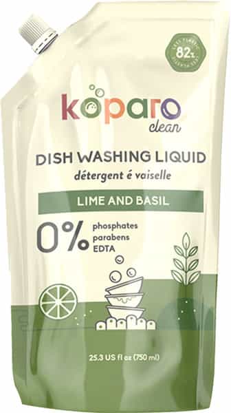 Koparo Dishwashing Liquid With Lime And Basil | Plant Based | Baby & Pet Safe | Refill Pack - 750 Ml