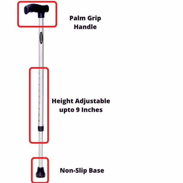 Guardian Walking Stick For Patients | Unisex | Adjustable | Steel | Grey