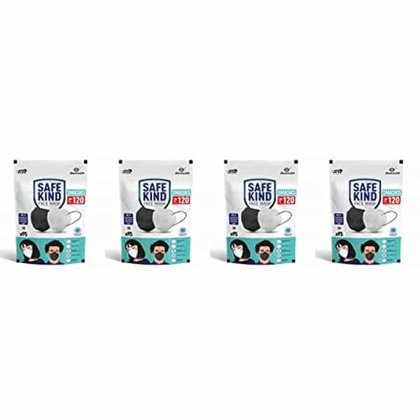 Safekind N95 Face Masks With 5 Layer Protection (2 Black + 1 White) Pack Of 4