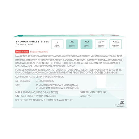 Nua Ultra Safe Sanitary Pads|Super Saver Pack| Heavy Flow Xl30 Pads X Pack Of 2 (Pack Of 60)