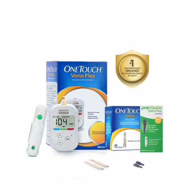 Onetouch Verio Flex Glucometer Combo With 25 Test Strips & 35 Lancets |Syncs Results With Mobile App