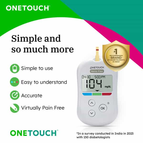 Onetouch Verio Flex Glucometer Combo With 25 Test Strips & 35 Lancets |Syncs Results With Mobile App