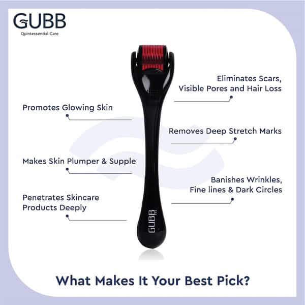 Gubb Usa Derma Roller 0.5Mm For Face Acne Scars Skin Ageing Titanium Micro Needles Red Color