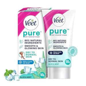 Veet Pure Hair Removal Cream For Body & Legs Dry To Normal Skin Organic Aloevera & Mint Extracts 50g