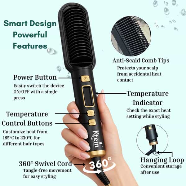 Ktein Professional Hair Straightener Comb Brush For Women | Dual Ceramic Plates - (1 Unit)