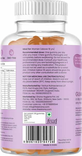 Sirona Multivitamin Orange Flavoured Gummies For Women (Pack Of 30)