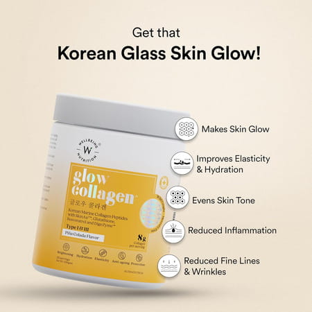 Wellbeing Nutrition Glow Collagen With Glutathione |For Women & Men | 250g - Pina Colada Flavor