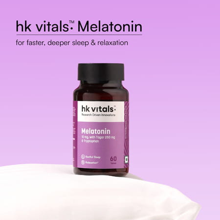 Hk Vitals Melatonin (60 Tablets) | 10Mg With Tagar 250Mg & Tryptophan | Restful Sleep & Relaxation