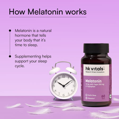 Hk Vitals Melatonin (60 Tablets) | 10Mg With Tagar 250Mg & Tryptophan | Restful Sleep & Relaxation
