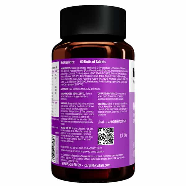 Hk Vitals Melatonin (60 Tablets) | 10Mg With Tagar 250Mg & Tryptophan | Restful Sleep & Relaxation