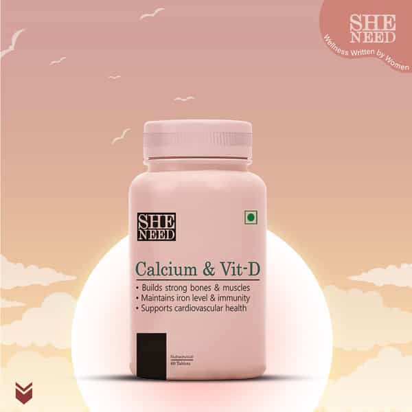 Sheneed Calcium And Vit-D Supplement For Women-Monitors Iron Level & Strong Bone Health - 60 Tablets