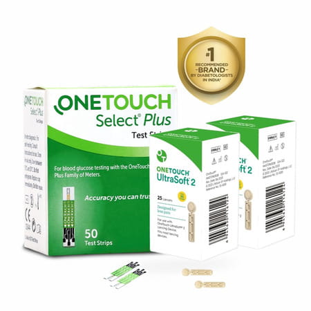 Onetouch Select Plus 50 Test Strips With 50 Onetouch Ultrasoft 2 Lancets (Pack Of 2) 25 Lancets