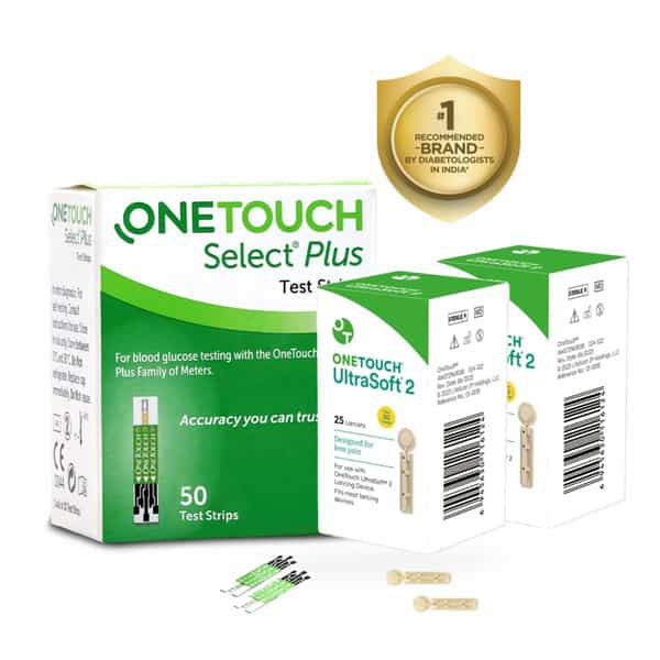 Onetouch Select Plus 50 Test Strips With 50 Onetouch Ultrasoft 2 Lancets (Pack Of 2) 25 Lancets