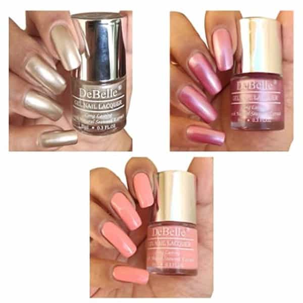 Debelle Gel Nail Polish Metallic Beige Metallic Rose Pink &Pale Pink | 24Ml (8 Ml Each)