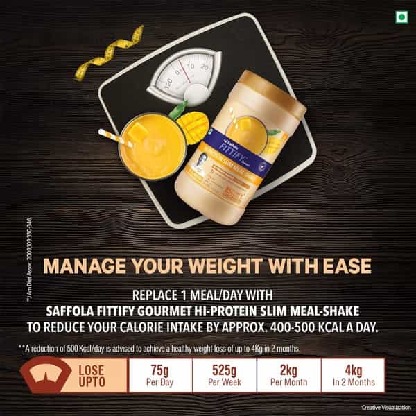 Saffola Fittify Hi-Protein Slim Meal Shake Alphonso Mango Buy 1 Get 1 Each Pack 420 Gm