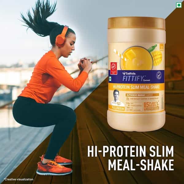 Saffola Fittify Hi-Protein Slim Meal Shake Alphonso Mango Buy 1 Get 1 Each Pack 420 Gm