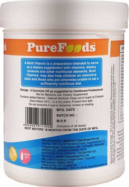 Purefoods Multi Vitamin Gummies For Kids - (60 Mixed Fruit Flavoured Gummies)