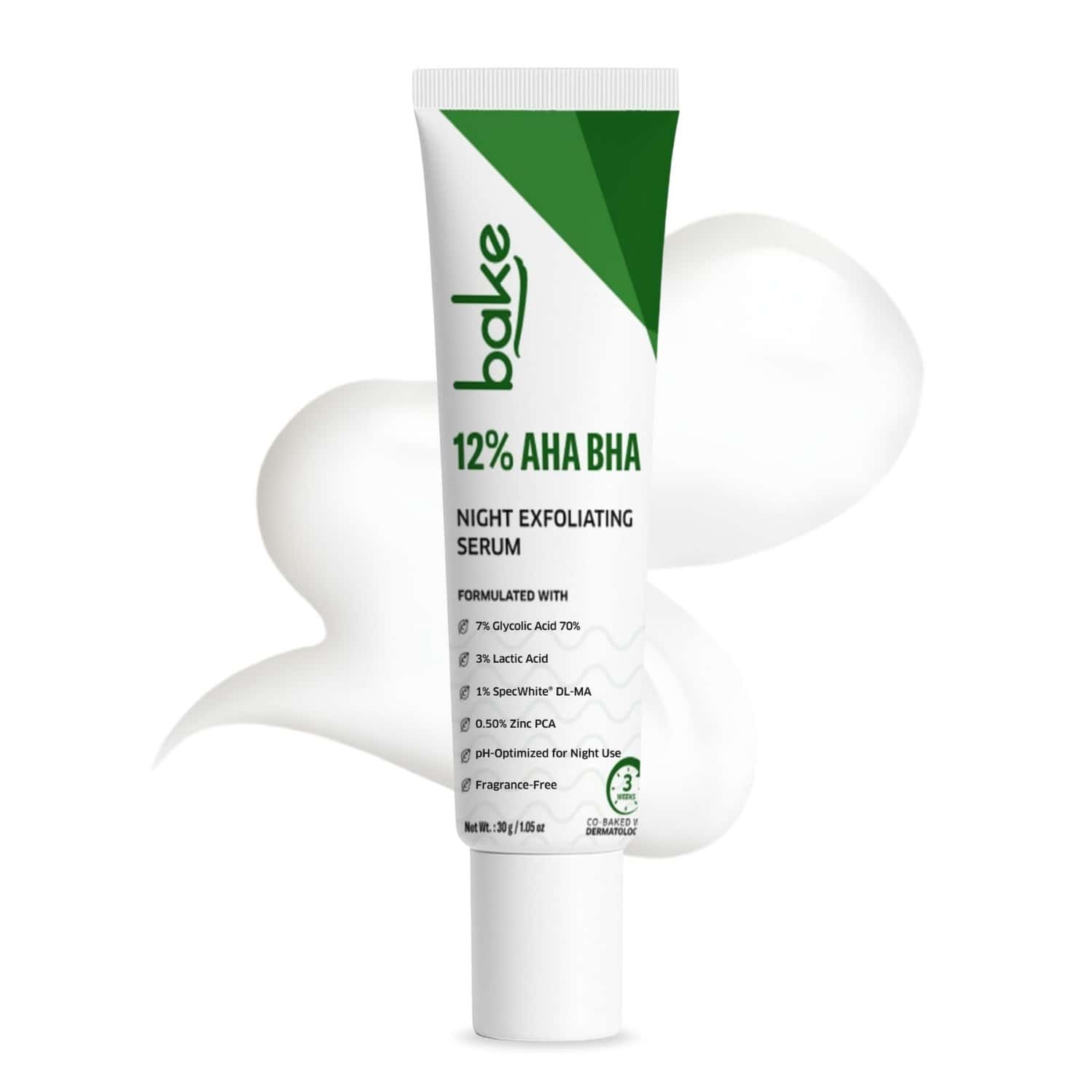 Bake 12% Aha Bha Night Exfoliating Serum For Pore Cleansing & Skin Renewal-30ml