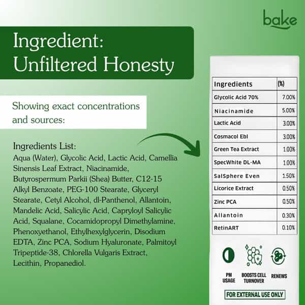 Bake 12% Aha Bha Night Exfoliating Serum For Pore Cleansing & Skin Renewal-30Ml