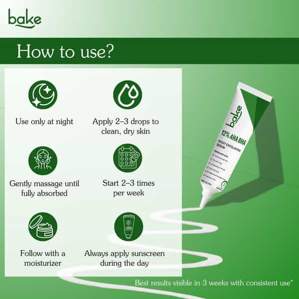 Bake 12% Aha Bha Night Exfoliating Serum For Pore Cleansing & Skin Renewal-30Ml