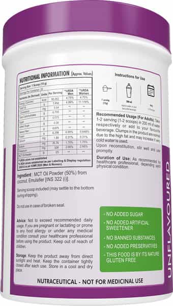 Healthyhey Keto Mct Oil Powder Coconut Medium Chain Triglyceridesunflavored 500G