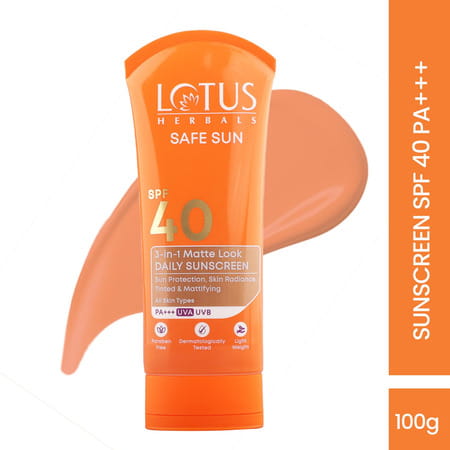 Lotus Herbals Safesun 3in1 Matte Look Daily Sunscreen | Tinted Sunscreen Spf 40 Pa+++ 75 G