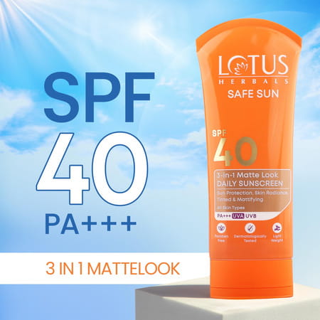 Lotus Herbals Safesun 3in1 Matte Look Daily Sunscreen | Tinted Sunscreen Spf 40 Pa+++ 75 G
