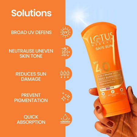 Lotus Herbals Safesun 3in1 Matte Look Daily Sunscreen | Tinted Sunscreen Spf 40 Pa+++ 75 G