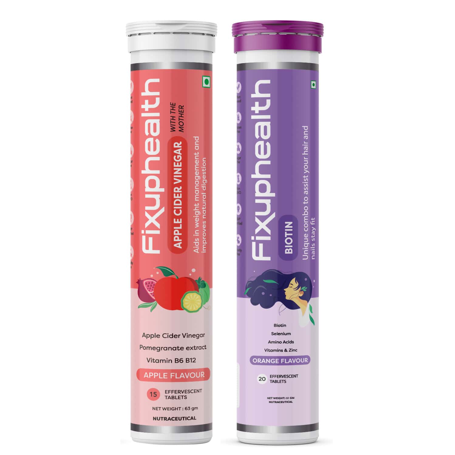 Fixuphealth Apple Cider Vinegar With Vitamin B6 B12 15 Tab & Biotin Selenium Amino Zinc 20 Tab Combo