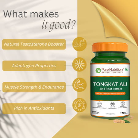 Pure Nutrition Organic Tongkat Ali 1000mg | 120 Veg Capsules Supports Male Wellness