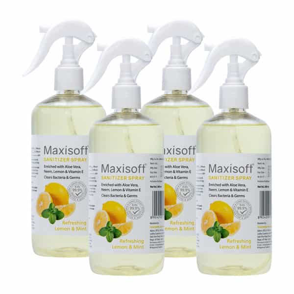 Maxisoft Refreshing Lemon & Mint Sanitizer Spray | Aloe Vera Neem & Vitamin E (500 Ml Pack Of 4)