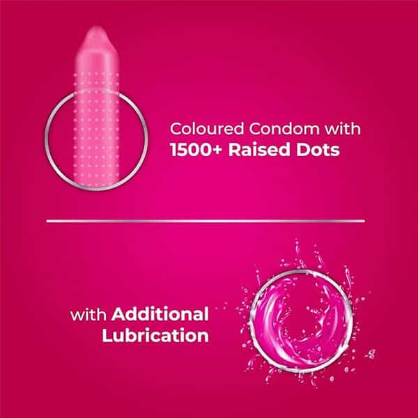 Skore Dotted Flavour Condoms (Strawberry) 10N (Pack Of 4) And Hard Rock Gel Sachet Free