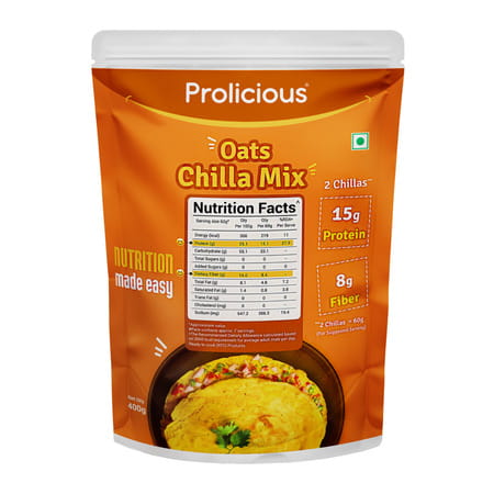 Prolicious High Protein Oats Chilla Mix | Plant Based | No Palm Oil | No Trans-Fat | 400g