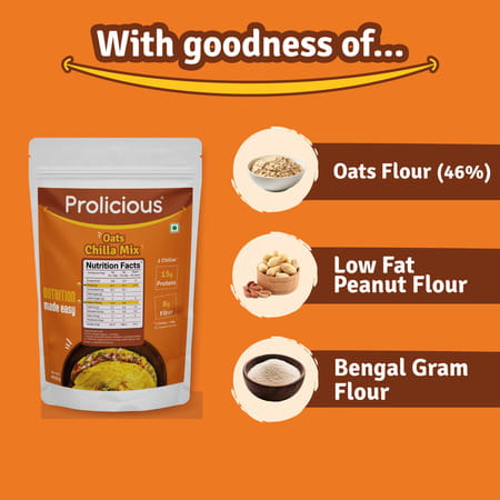 Prolicious High Protein Oats Chilla Mix | Plant Based | No Palm Oil | No Trans-Fat | 400g