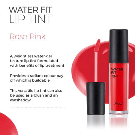 The Face Shop Water Fit Lip Tint - Waterproof & Long Lasting Lip & Cheek Tint | Rose Pink -5G