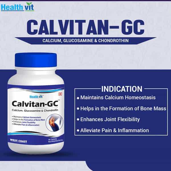Healthvit Calvitan-Gc Calcium 266Mg | Glucosamine 185Mg & Chondroitin 100Mg | 60 Tablets