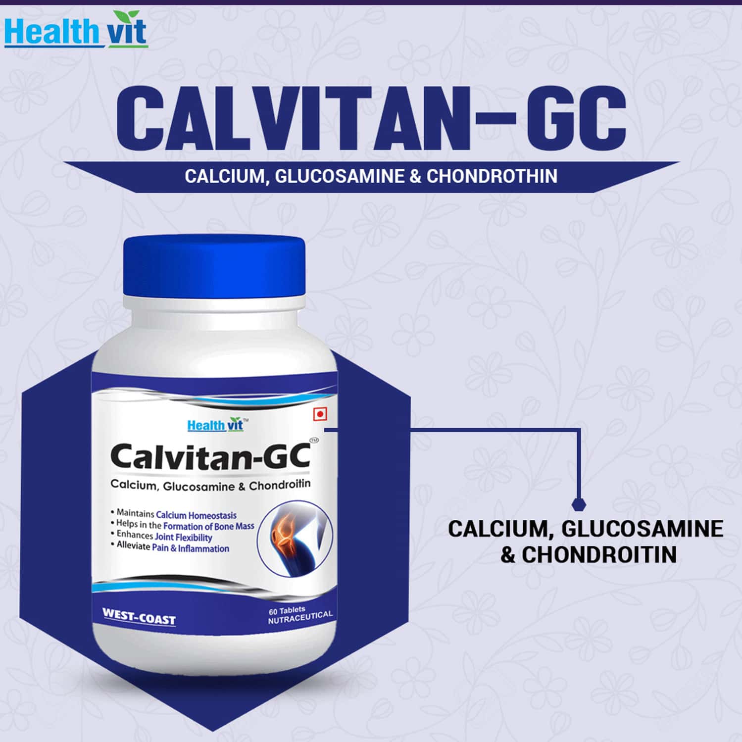Buy HEALTHVIT CALVITANGC CALCIUM 266MG, GLUCOSAMINE 185MG