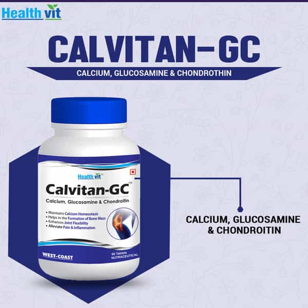Healthvit Calvitan-Gc Calcium 266Mg | Glucosamine 185Mg & Chondroitin 100Mg | 60 Tablets