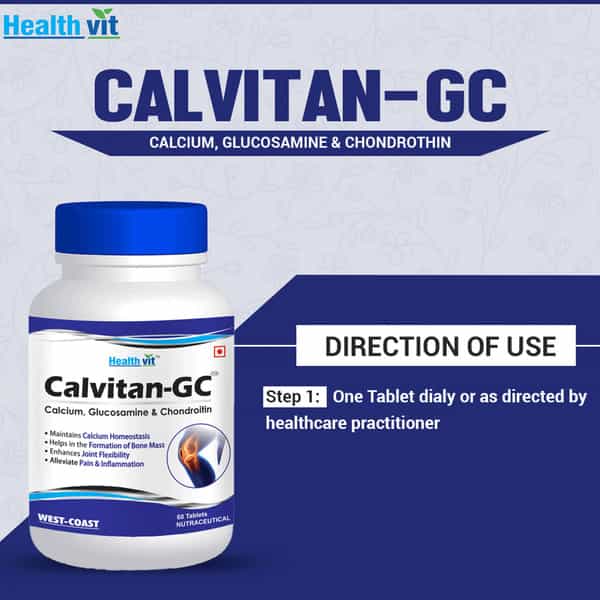 Healthvit Calvitan-Gc Calcium 266Mg | Glucosamine 185Mg & Chondroitin 100Mg | 60 Tablets