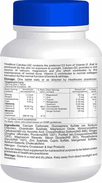 Healthvit Calvitan-Gc Calcium 266Mg | Glucosamine 185Mg & Chondroitin 100Mg | 60 Tablets