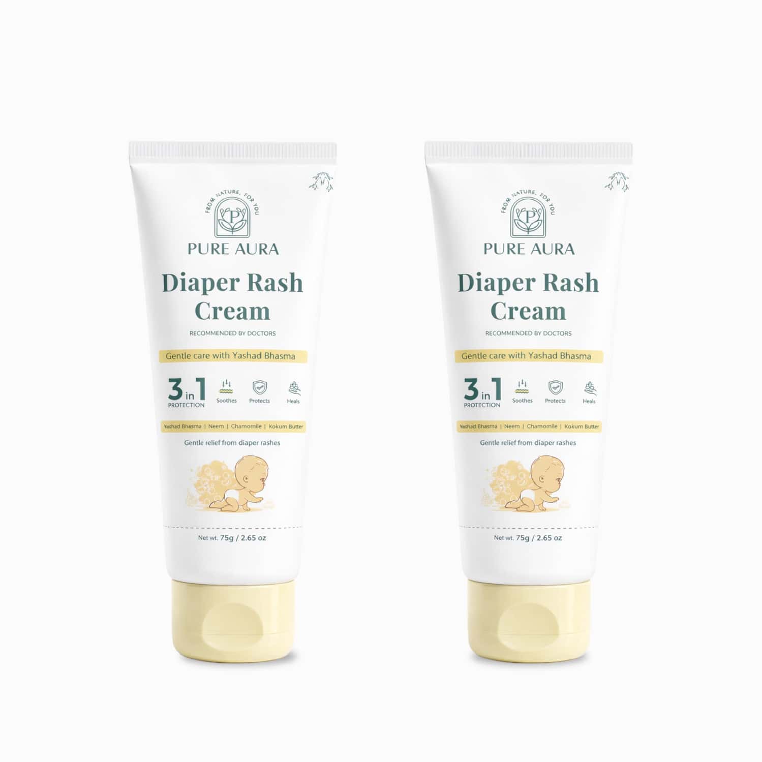 Pure Aura Baby Diaper Rash Cream| Ayurvedic Healing For Sensitive Skin 75 Gm Pack Of 2