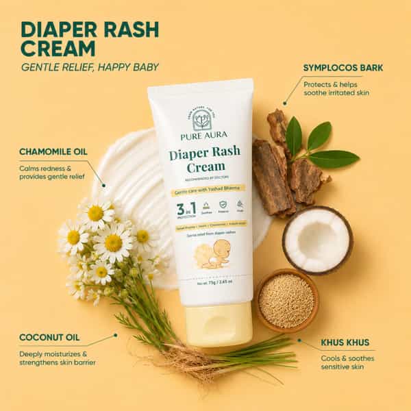 Pure Aura Baby Diaper Rash Cream| Ayurvedic Healing For Sensitive Skin 75 Gm Pack Of 2