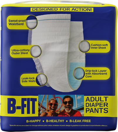 B-Fit Pant Style Xl Size (76-142cm) 10 Adult Diapers