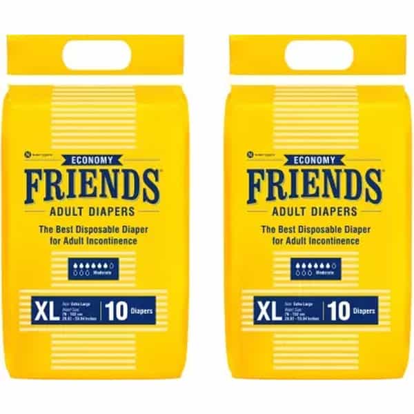 Friends Economy Adult Diapers Tape Style - 2X10 Count (Xl) - Waist Size 27.56-49.21 In; 70-125Cm