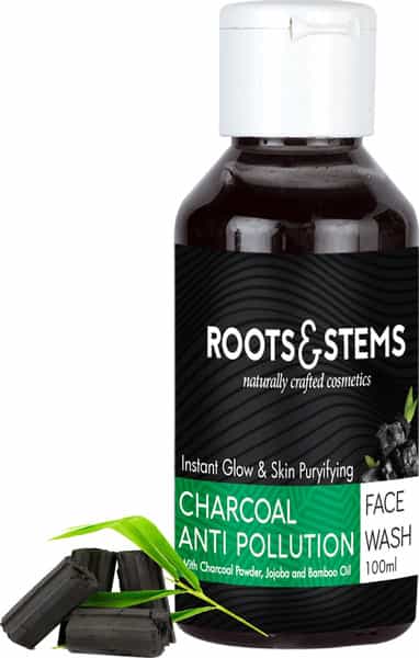 Roots & Stems Charcoal Anti-Pollution Face Wash For Deep Cleansing Dirt & Blackheads Removal 100Ml