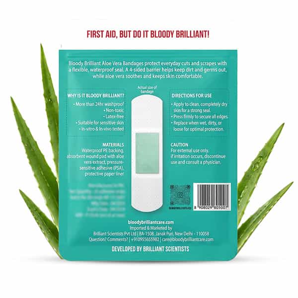 Bloody Brilliant Aloe Vera Bandages | Waterproof | Hypoallergenic | 72X19 Mm | Pack Of 20