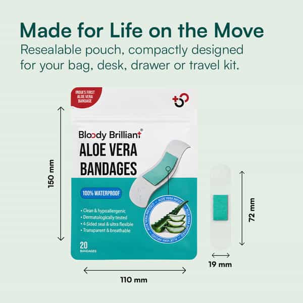 Bloody Brilliant Aloe Vera Bandages | Waterproof | Hypoallergenic | 72X19 Mm | Pack Of 20
