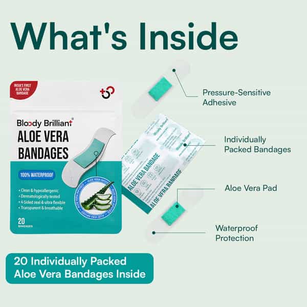 Bloody Brilliant Aloe Vera Bandages | Waterproof | Hypoallergenic | 72X19 Mm | Pack Of 20