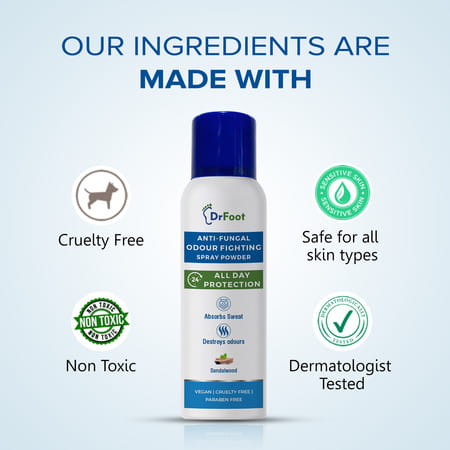 Dr Foot Anti-Fungal Odour Fighting Spray Powder With Neem Powder | Menthol Oil & Sandalwood - 130ml