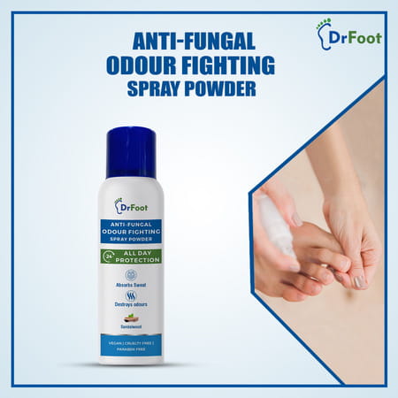 Dr Foot Anti-Fungal Odour Fighting Spray Powder With Neem Powder | Menthol Oil & Sandalwood - 130ml